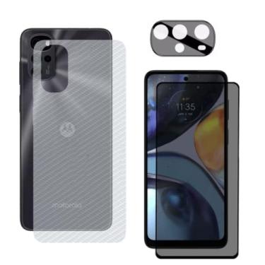 Imagem de Película Skin Traseira Carbono + Película Privacidade Anti Spy + Película Câmera Compatível Com Moto G22 - (Hard Glass Store)