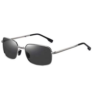 Imagem de Oculos de Sol Masculino AORON Dobrável Polarizado Óculos de Sol Retangular Armação de Metal Proteção uv400 (C2)