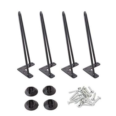 Imagem de Osring – Pernas de 30,5 cm em aço sólido para mesa de móveis, 4 peças, suporte de cabelo, pés de 3/8" de diâmetro, 2 varas, pernas pretas com protetores para suporte de TV, mesa de madeira e mesa de café