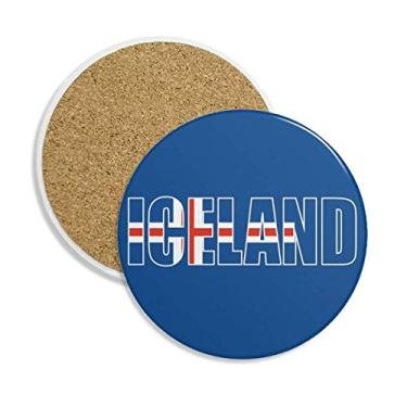 Imagem de Porta-copos de cerâmica com nome da bandeira da Islândia e pedra absorvente para bebidas, presente de 2 peças