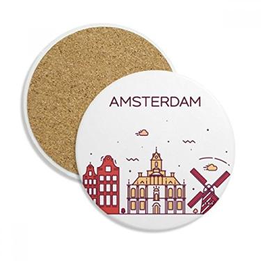 Imagem de Caneca de porta-copos Amsterdam Flat Landmark com proteção de mesa, pedra absorvente
