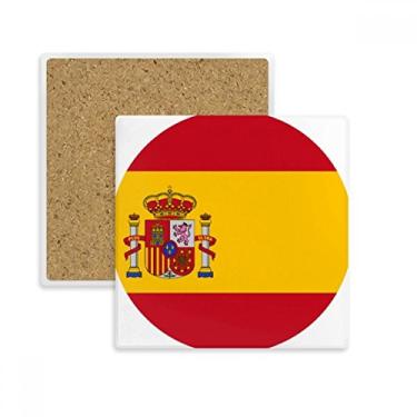 Imagem de Porta-copos quadrado com bandeira nacional da Espanha com estampa de símbolo europeu, pedra absorvente para bebidas, presente de 2 peças