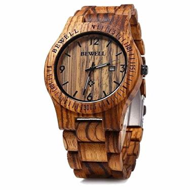Imagem de Relógio masculino de madeira Bewell W086B analógico de quartzo feito à mão com pulseira de madeira leve, Zebra Wood