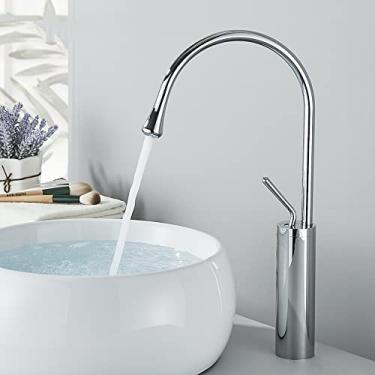 Imagem de Torneira para lavatório de banheiro ouro escovado bica alavanca única torneira misturadora de água quente e fria, cromada alta, tamanho único