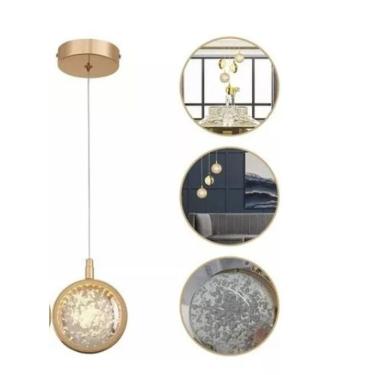 Imagem de Pendente Moderno Saturno Dourado Cristal Cabeceira Sala Quarto Luminária DCD02161