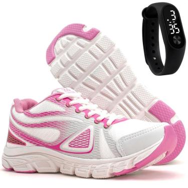 Imagem de Kit Tênis de Caminhada e Academia Feminino e Relógio LED Sapatore e Rosa-Feminino