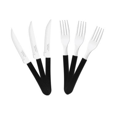 Imagem de Kit - Jogo De Facas E Garfo Leme 24 Peças Em Aço Inox Cabo Preto Pbag - Tramontina