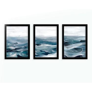 Imagem de Kit 3 Quadros Decorativos Com Moldura Onda Mar
