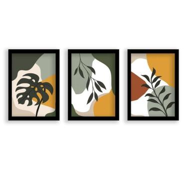 Imagem de Kit 3 Quadros Decorativos Com Moldura Arte Abstrata Organica
