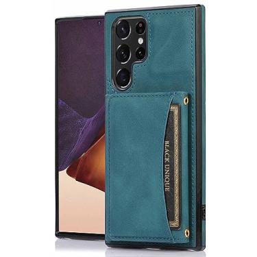 Imagem de LXURY Capa de couro para Samsung Galaxy S23 Ultra/S23 Plus/S23, capa antiarranhões de TPU macio com fecho magnético flip slot para cartão capa antiderrapante, azul, S23 de 6,1 polegadas