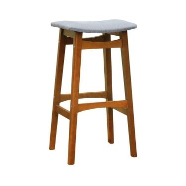 Imagem de Banco Alto Confort Madeira Maciça Assento Anatômico - Amêndoa Estofado Linho Cinza Mescla Impermeável