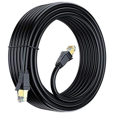 Imagem de Cabo Ethernet Cat 8 de 15 m, cabo Ethernet com conector RJ45 banhado a ouro, cabo de rede Cat 8, cabo de Internet LAN para modems, roteadores, switch de rede, cabo Ethernet de alta velocidade (preto)