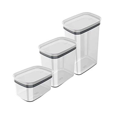 Imagem de Ou, KTE048BFC, Kit Potes Herméticos Retangulares 0.65L 1.5L e 2.3L Porta Mantimentos com Tampa, cor Branco, Poliestireno Silicone