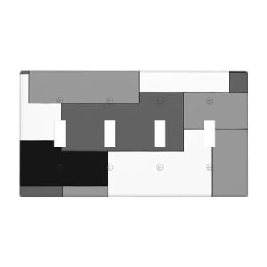 Imagem de Figura geométrica preta com 4 interruptores de luz de gangue decorativa placa de parede com interruptor quádruplo placa elétrica decorativa branca cinza para banheiro