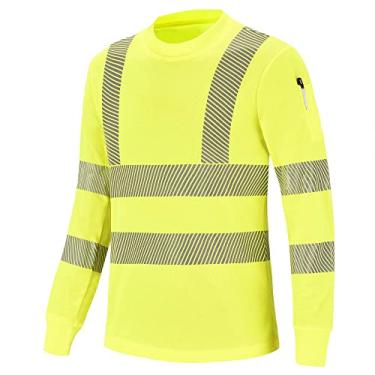 Imagem de Camisetas de trabalho de manga comprida de alta visibilidade de segurança da AYKRM Classe 3 Workwear | Camisa Hi Vis, Amarelo, Large