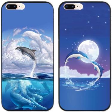 Imagem de 2 peças de capa de telefone traseira de silicone em gel TPU impresso golfinhos amor para Apple iPhone (iPhone 7 Plus/iPhone 8 Plus)