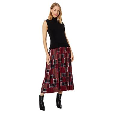 Imagem de Tommy Hilfiger Suéter feminino xadrez sem mangas, Preto/Escarlate Multi, G