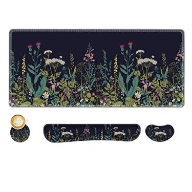 Imagem de AIMSA Conjunto grande de mouse pad para jogos, suporte de descanso de pulso para teclado + mouse pad estendido + almofada de pulso para mouse + porta-copos tapete de mesa ergonômico multifuncional