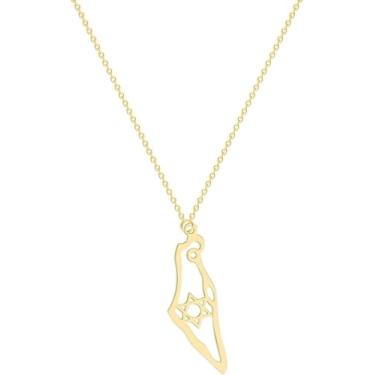 Imagem de Poevic Colar com pingente de mapa de Israel de aço inoxidável, hexagrama vazado, estrela de Davi, joias para mulheres e homens, presentes personalizados, Metal, Sem Pedra Preciosa