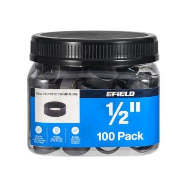 Imagem de Pacote com 100 anéis de crimpagem de cobre Pex de 1/5.1 cm para conexão de tubo Pex, tratamento de superfície oxidado por preto, (CLAMP024)