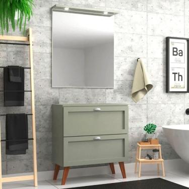 Imagem de Gabinete Para Banheiro Com Tampo E Espelheira 80cm Retro Mdf Milano - On Móveis Cor:verde
