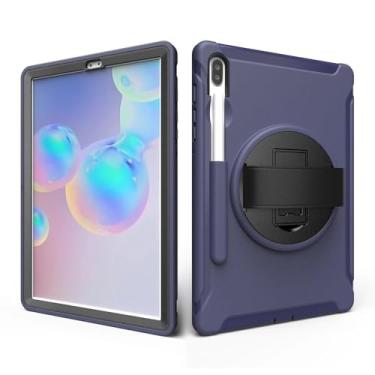 Imagem de Capa para tablet infantil segura à prova de choque PC + TPU Combo alça de mão com suporte para Samsung Galaxy Tab S6 10,5 polegadas 2019 SM T860 T865 (azul escuro)