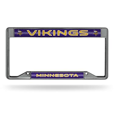 Imagem de Moldura de placa de licença NFL Rico Industries Bling Chrome com acento de brilho, Minnesota Vikings