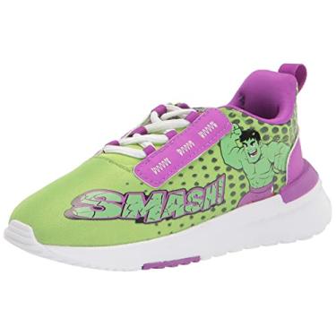 Imagem de adidas Originals Tênis de corrida infantil unissex Fortarun Ac, Verde semi solar/branco/roxo choque (super-herói), 17