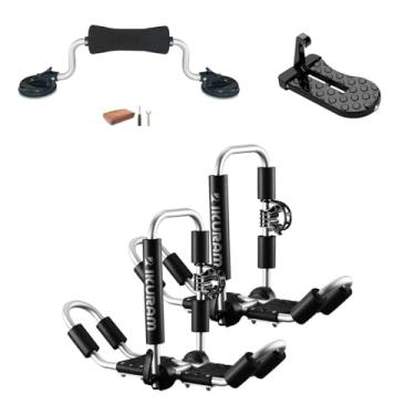 Imagem de Rack de teto para caiaque, suporte de caiaque de alumínio, dobrável, estilo J, universal, 4 em 1, multifuncional com rolo de caiaque e degrau de porta de carro para canoa, SUP, caiaques, prancha de