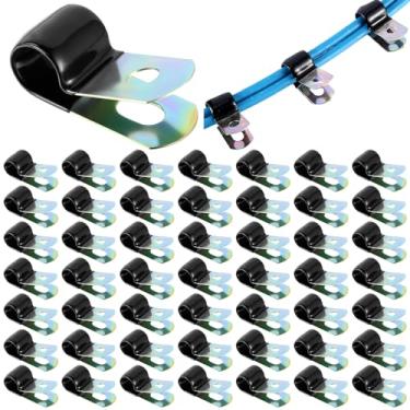 Imagem de Tandefio Pacote com 50 braçadeiras de cabo de aço inoxidável braçadeiras de metal braçadeiras de fio de borracha acolchoada braçadeira de mangueira braçadeira de mangueira (3/8 polegadas, 10 mm)