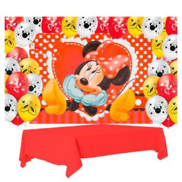 Imagem de Kit festa Minnie Decoraçã Toalha Vermelha+ 25 balões +Painel - Regina 