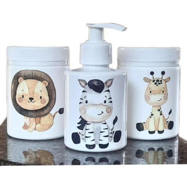 Imagem de Kit Higiene Babê Safari 3 pçs - Tampa Com Trava - Plástico - Antilope 