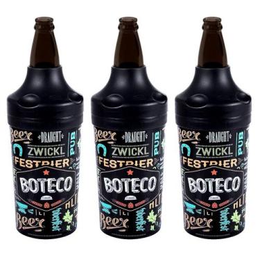 Imagem de Kit 3 Porta Garrafa Camisinha 600ml Mantém Cerveja Gelada Estampado Le