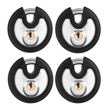 Imagem de Chumia Cadeados semelhantes com chave de 70 mm, trava de disco de aço inoxidável, 2 chaves por fechadura, bloqueio de disco redondo externo para unidade de armazenamento, galpões, garagens e cercas,