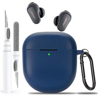 Imagem de Olytop Capa para Bose QuietComfort Earbuds II/Ultra com caneta limpadora, capa protetora de silicone macio com chaveiro masculino e feminino para fones de ouvido Bose QC 2 2022/2023 - Azul