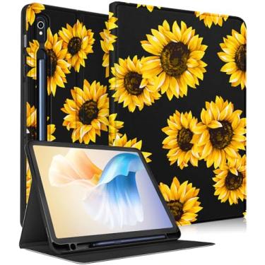 Imagem de Wazzasoft Capa para Samsung Galaxy Tab S10 Fe/S9 Fe – Capa Tab S9 para mulheres, meninas, design fofo, feminino, kawaii, girassol, bonita, estética e suporte para lápis