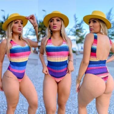 Imagem de Biquini maio feminino praia bojo branco body arco iris gold - Dioper S