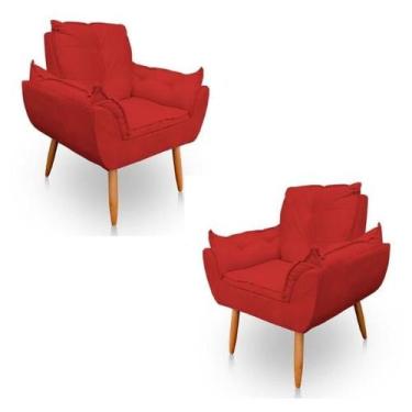 Imagem de Kit 2 Poltronas Decorativa Opala Sala de Estar Tecido Suede Vermelho K