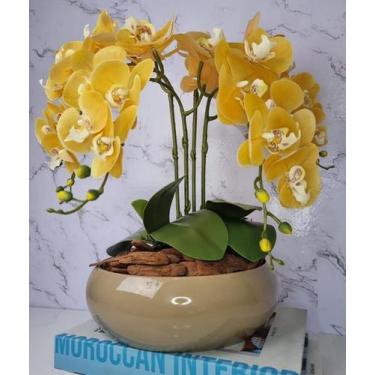 Imagem de Arranjo Com 4 Orquídeas Amarela Vaso Fendi 28cm - FLORESCER DECOR