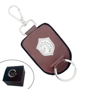 Imagem de Chaveiro de Couro Medalhão Cavalo com Fecho Premium - Cores Marrom ou 