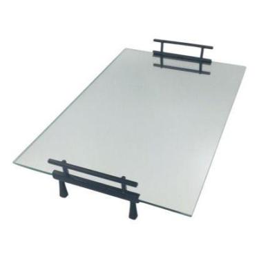Imagem de Bandeja Espelhada Alça Lateral Preta 30x20 - Senhor Vidro