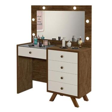 Imagem de Penteadeira Luna Led Camarim Espelho Com Banqueta Malbec/Offwhite - Lu