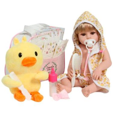 Imagem de Bebê Reborn Menina Loira Saída de Banho Patinho Kit Completo - Cegonha