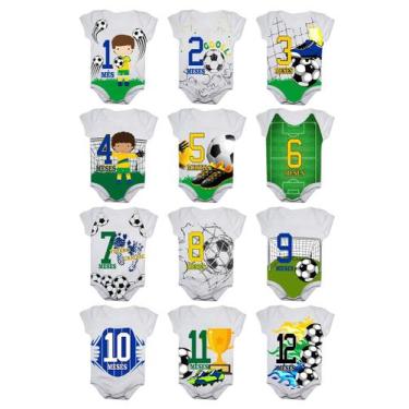 Imagem de Body Mesversario Futebol Kit Com 12 Bodies de Bebê 1 a 12 Meses - Calu