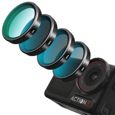 Imagem de REYGEAK Conjunto de filtros de lente para DJI Action 5 Pro/4/3, 4 unidades CPL ND8 ND16 ND32, vidro óptico HD multirevestido