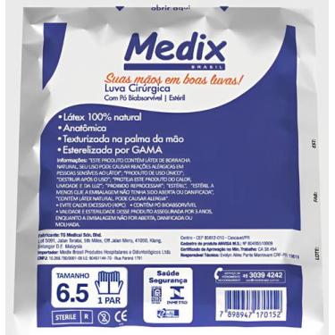 Imagem de Luva cirurgica latex c/po  tam 6.5 par - medix