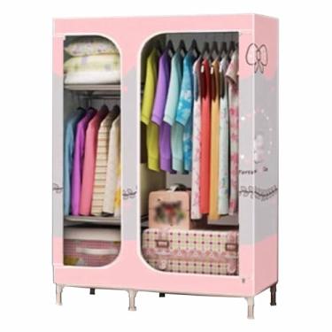 Imagem de Guarda-roupa Armário grande com zíper totalmente fechado, armação de tubo de aço, pano de cetim, guarda-roupa resistente, durável, simples para quarto armário