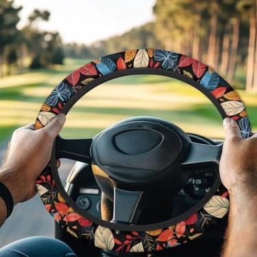 Imagem de Rarucativ Capa protetora de volante impressa preta para carrinho de golfe capas de volante acessórios de carro capa de volante antiderrapante à prova de suor envoltório de volante automático