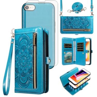 Imagem de Capa de celular para iPhone 7/8/SE 2020/2022 carteira com zíper com alça protetora de tela, porta-cartões de flores para iPhone7, iPhone8, 7s, 8s, SE2020, SE2022, 2, 3, 3ª geração, SE2, SE3, 7SE, 8SE,