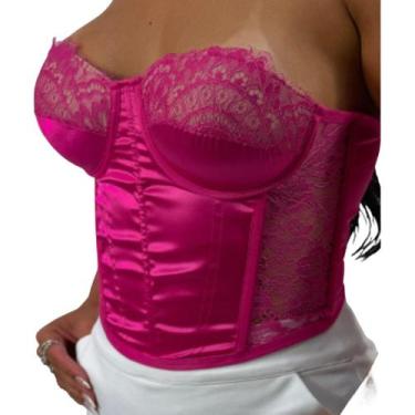 Imagem de Blusa Cropped sem alça Corselet Acetinado Renda Sensual - NoBrand, Ros